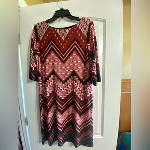 Studio One Red and Black Patterned Long Sleeve Dress